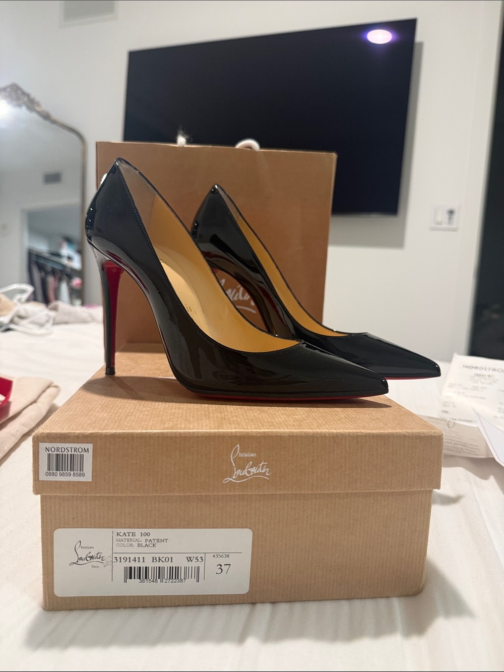 Christian Louboutin Kate 100 Black Patent Pumps